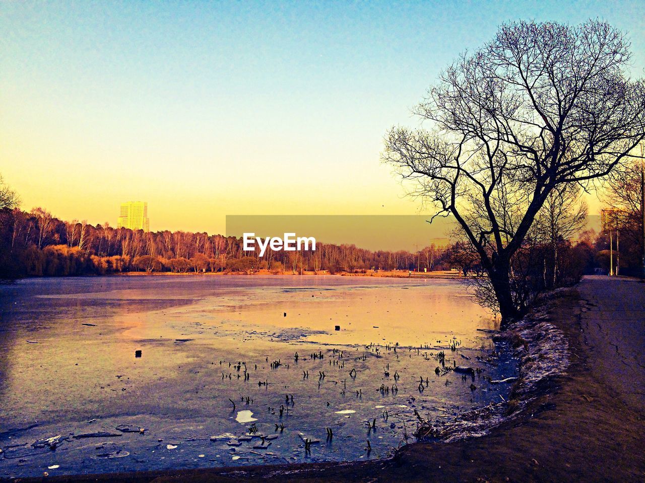 Dry lake during sunset