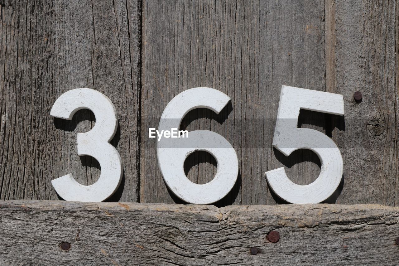 Close-up of numbers on wood
