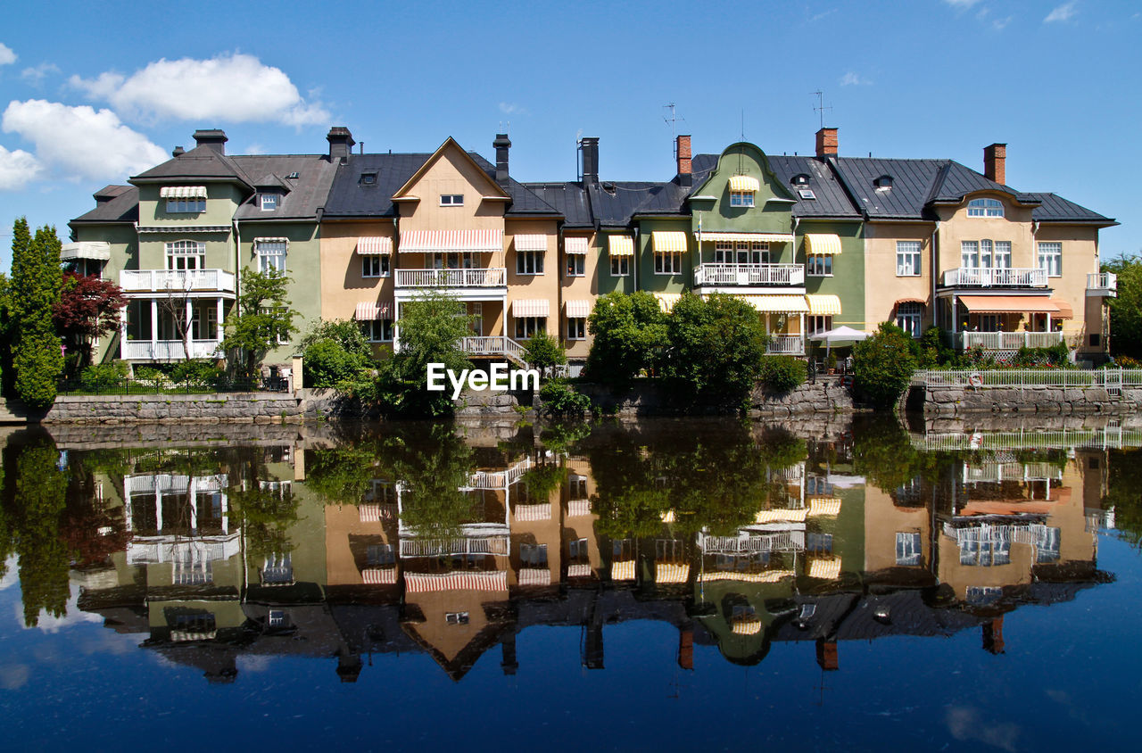 Reflection of buildings in lake