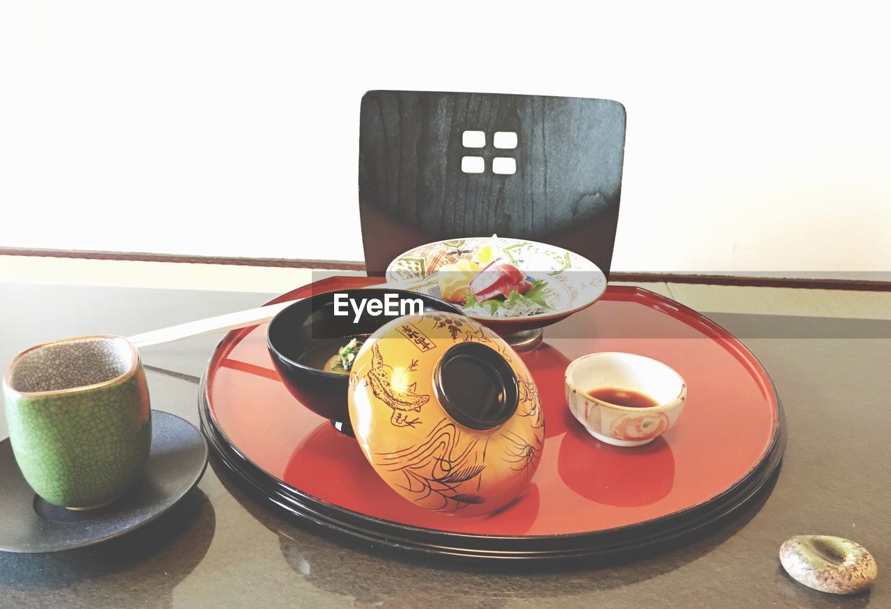 Close-up of meal served on table