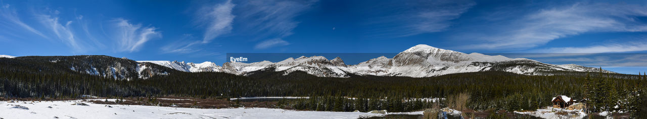 PANORAMIC VIEW OF SNOWCAPPED MOUNTAIN AGAINST SKY