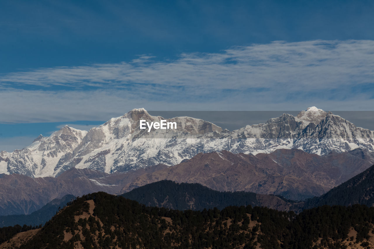 Scenic view of snowcapped mountains against sky