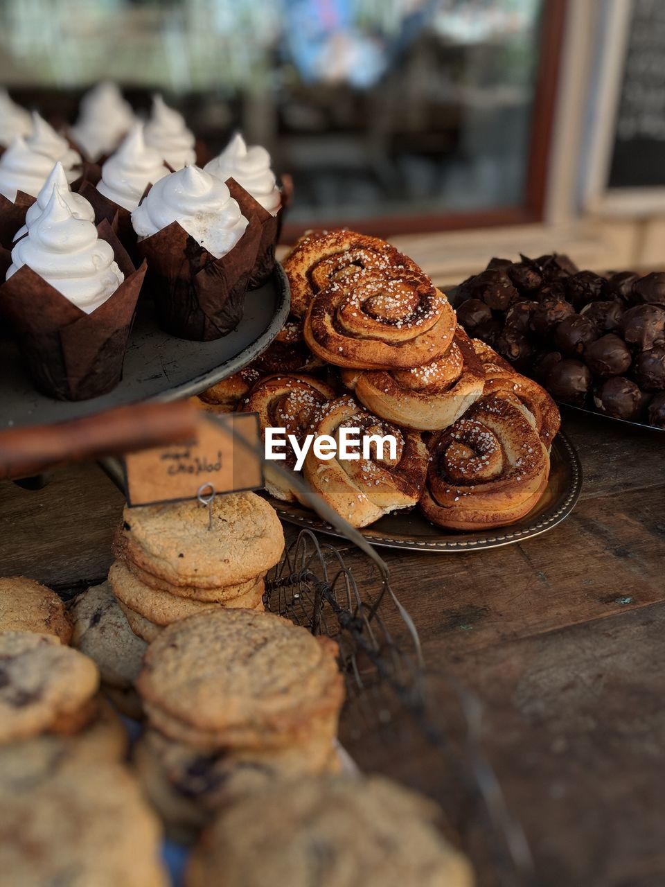 High angle view of food on table in store