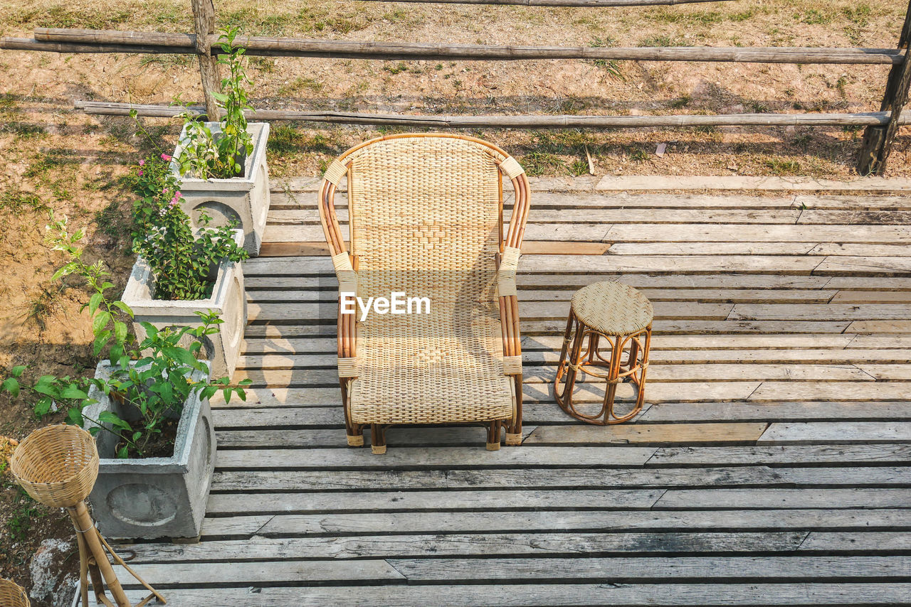 HIGH ANGLE VIEW OF POTTED PLANTS ON STEPS