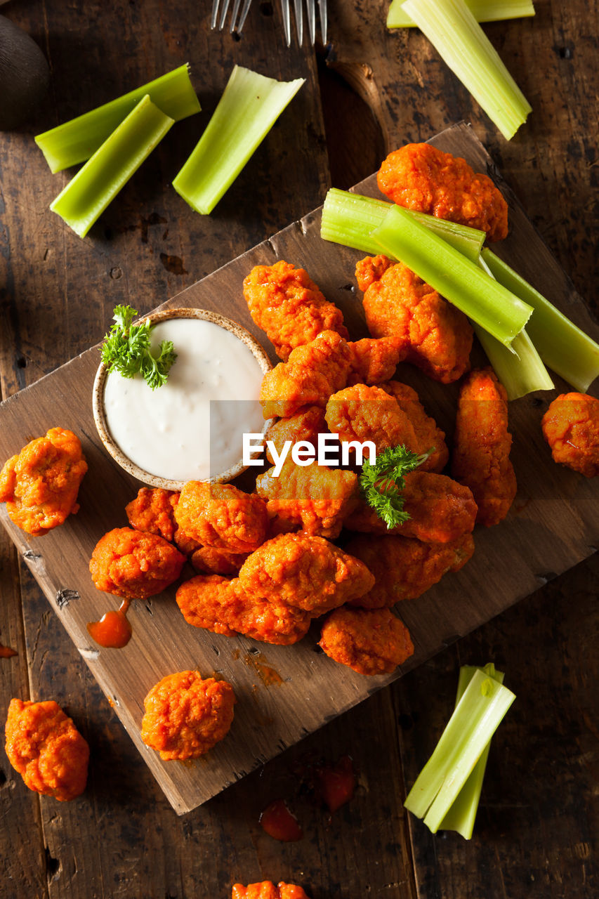 high angle view of food in plate on table