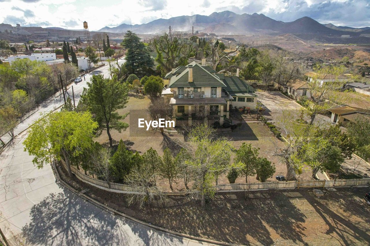 high angle view of buildings in town