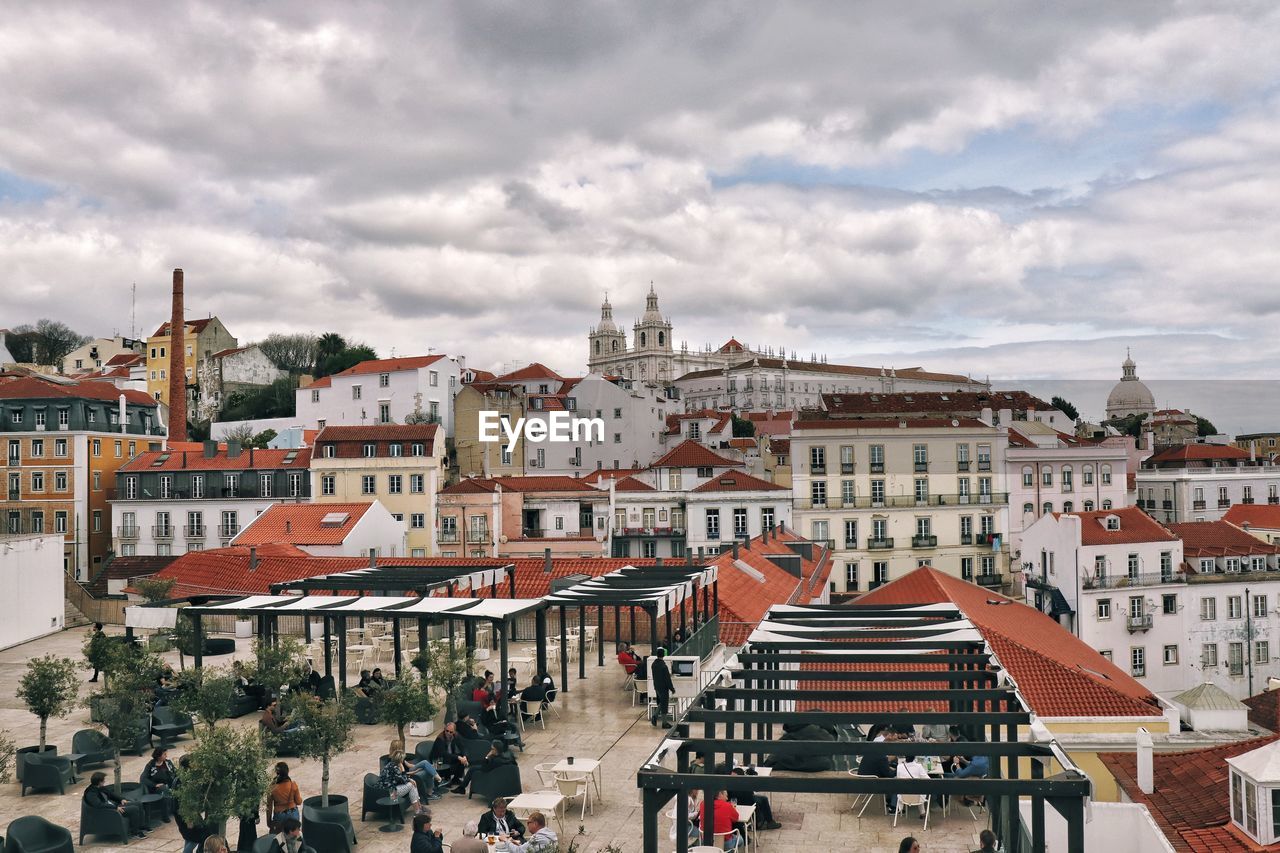 High angle view of townscape against sky