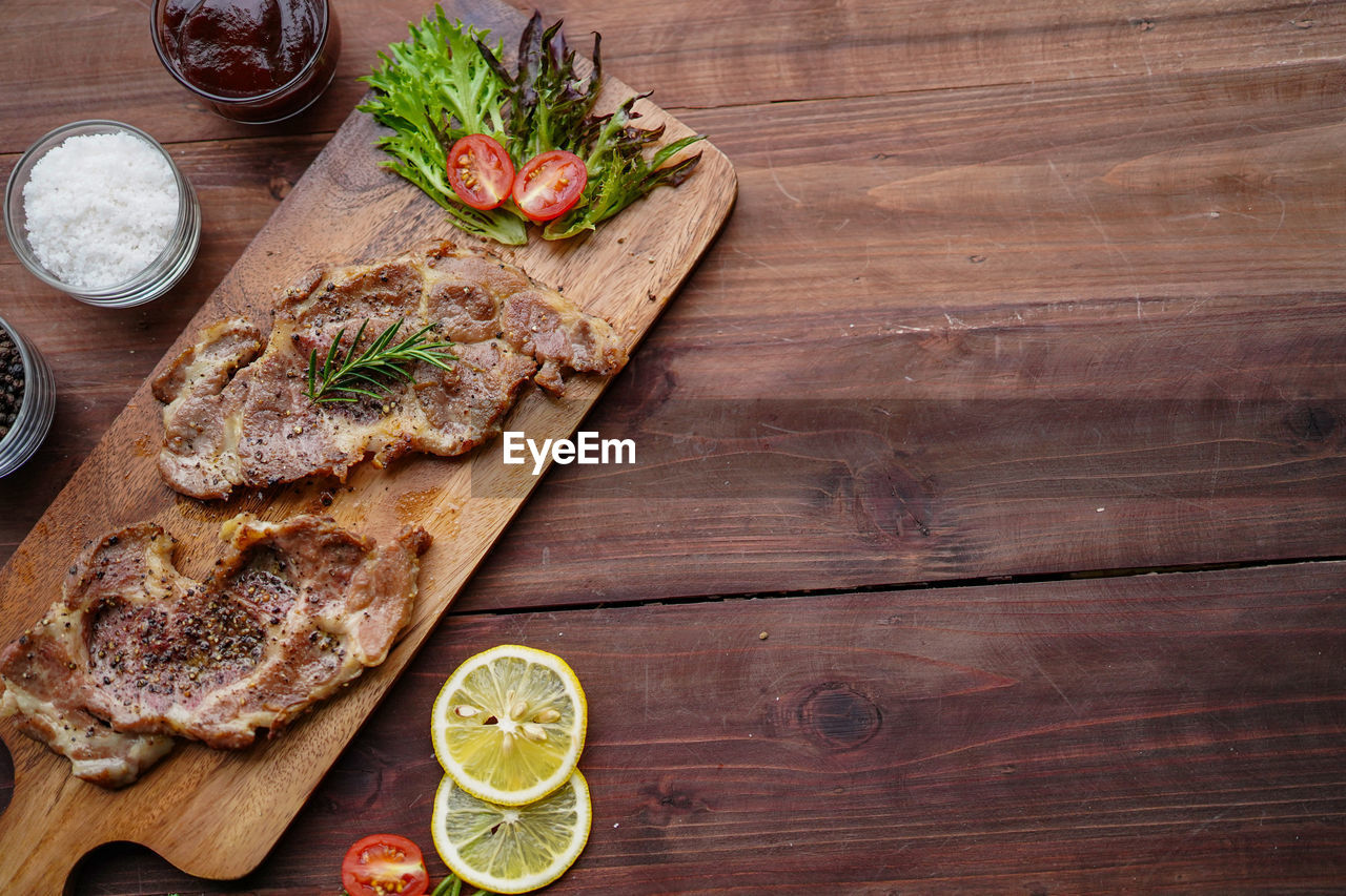 Directly above shot of food served on table