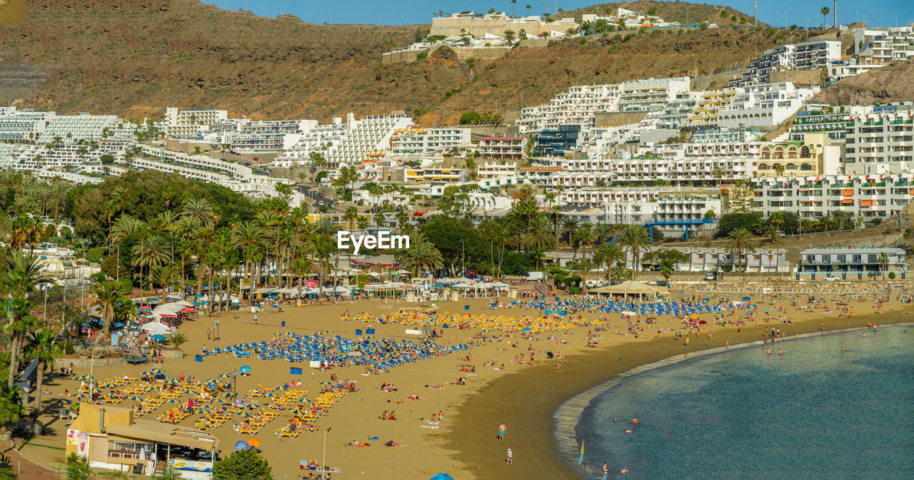 February 2 2022- panoramic landscape with puerto rico village and beach on gran canaria, spain .