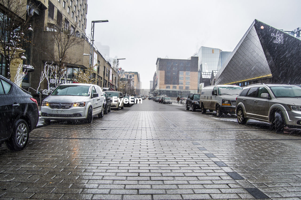 CARS ON WET STREET IN CITY