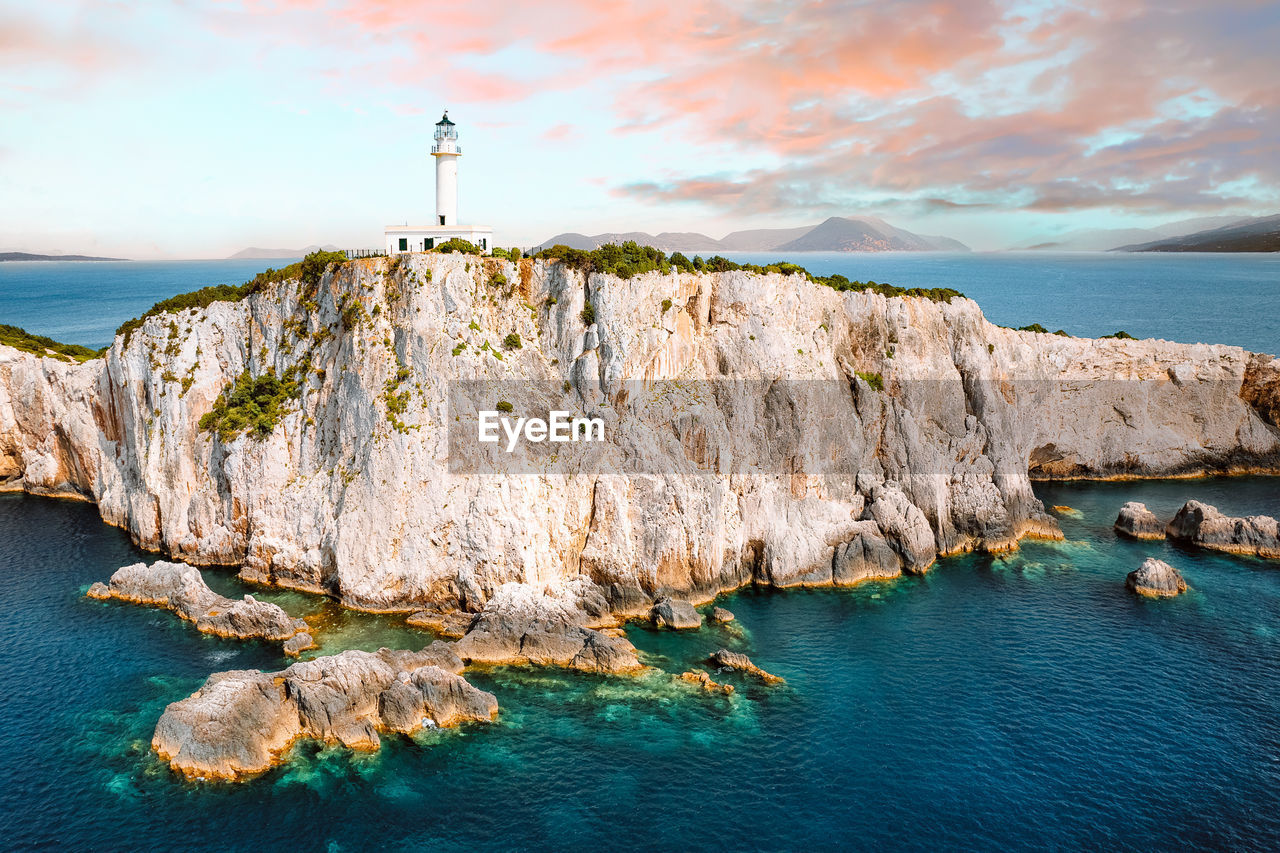 Aerial view of lighthouse in greece