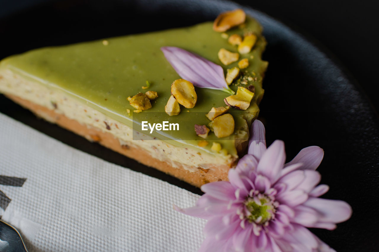 high angle view of dessert on table