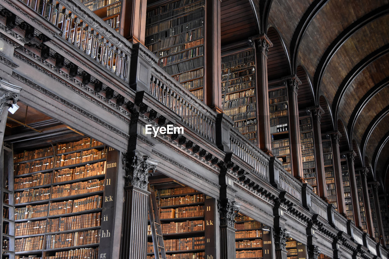 Low angle view of books in building