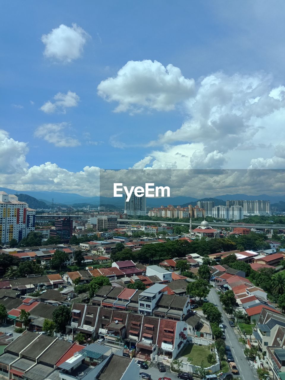 High angle view of townscape against sky