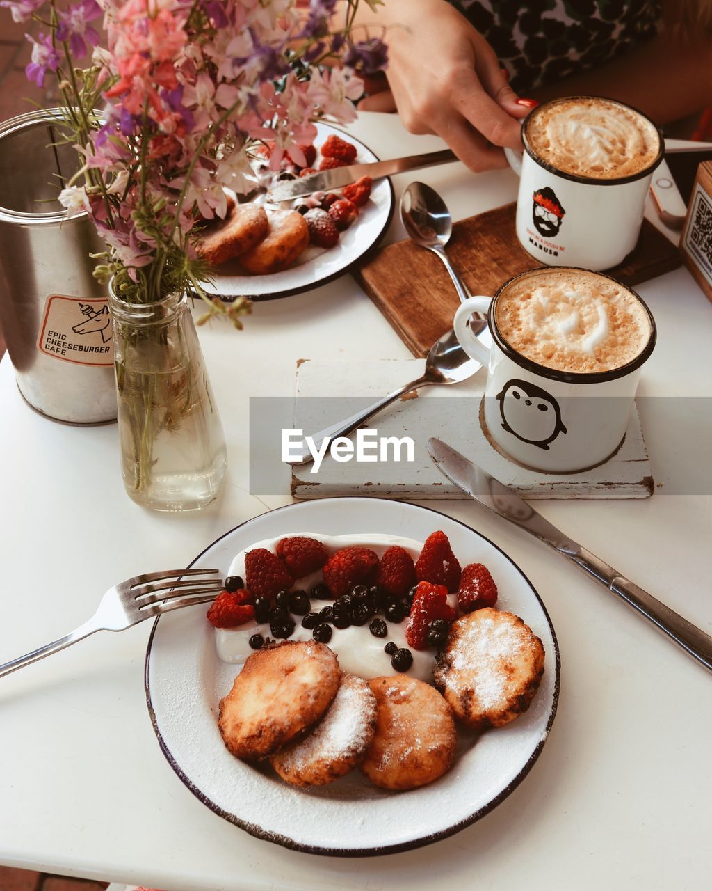 High angle view of breakfast served on table