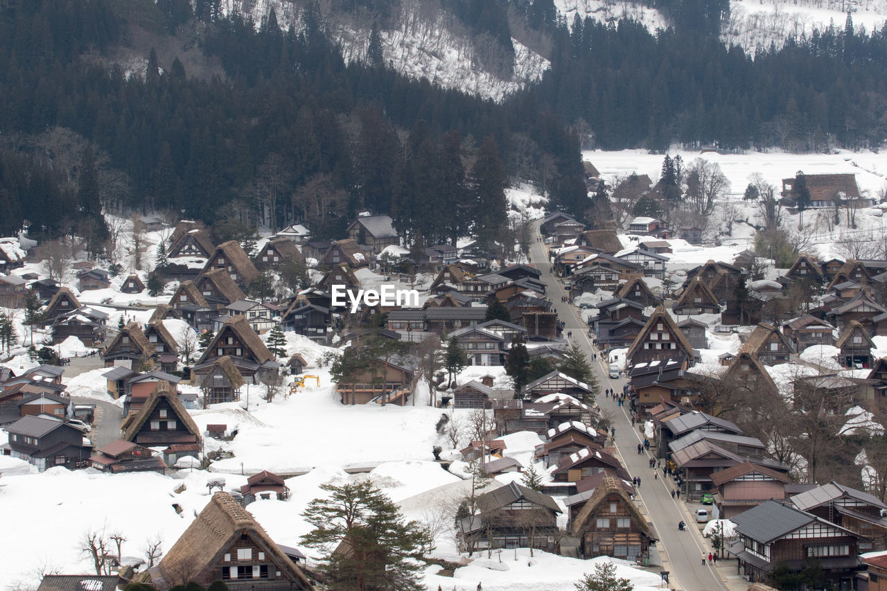 Aerial view of city during winter