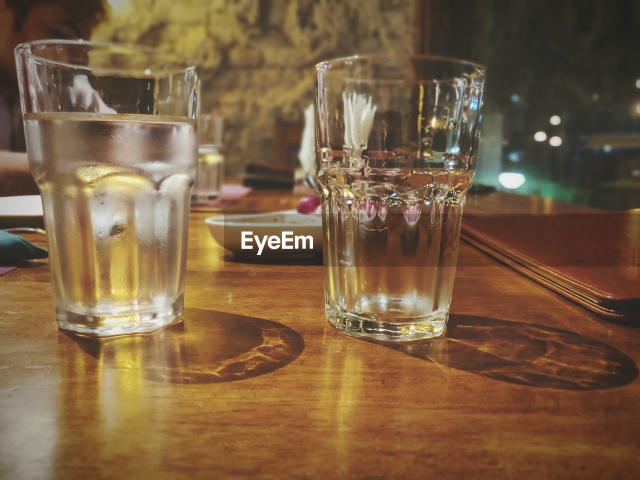 Close-up of beer in glass on table