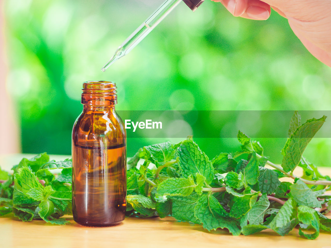healthcare and medicine, medicine, container, herb, food and drink, green, bottle, hand, leaf, food, plant, plant part, herbal medicine, nature, produce, drink, wellbeing, adult, indoors, science, one person, healthy eating, vegetable, close-up, glass, alternative medicine