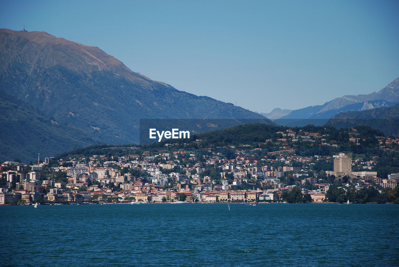 Cityscape of lugano and view of lake ceresio in campione d'italia, como, lombardy, italy.