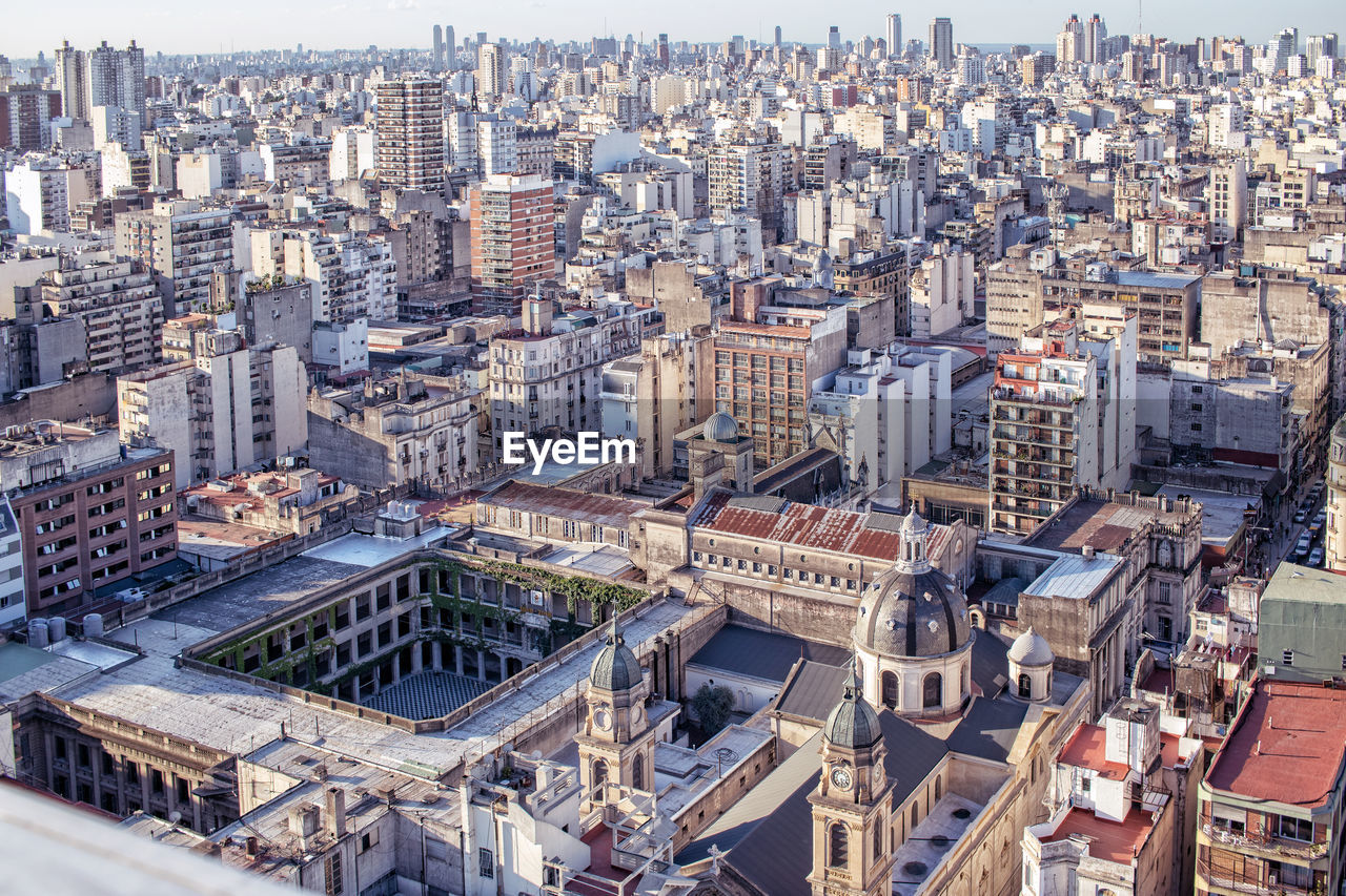 High angle view of city buildings