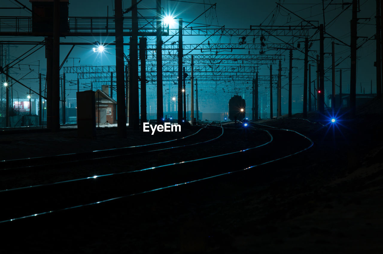 Railway at night with blue light
