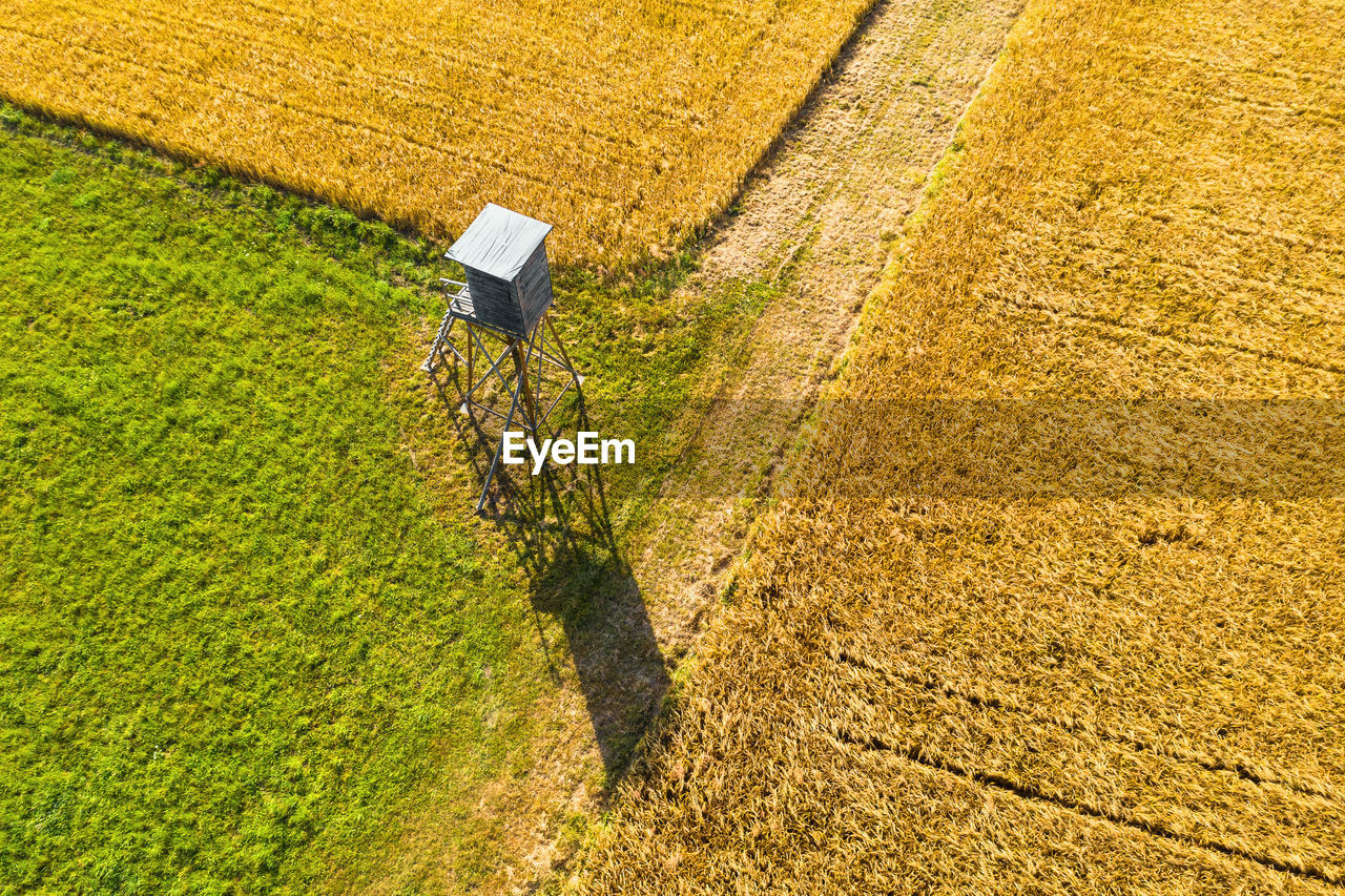 HIGH ANGLE VIEW OF WORKING ON AGRICULTURAL FIELD