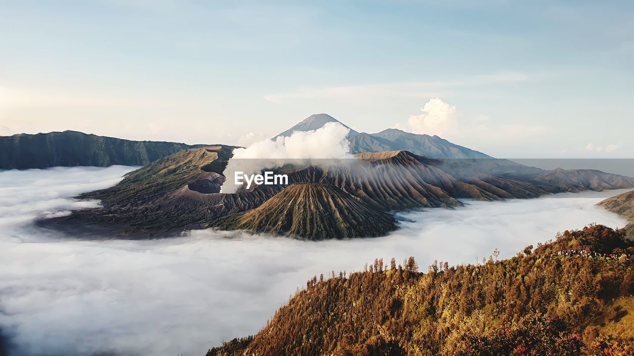 View of mount bromo in the morning of sunrise in pasuruan regency of east java province, indonesia