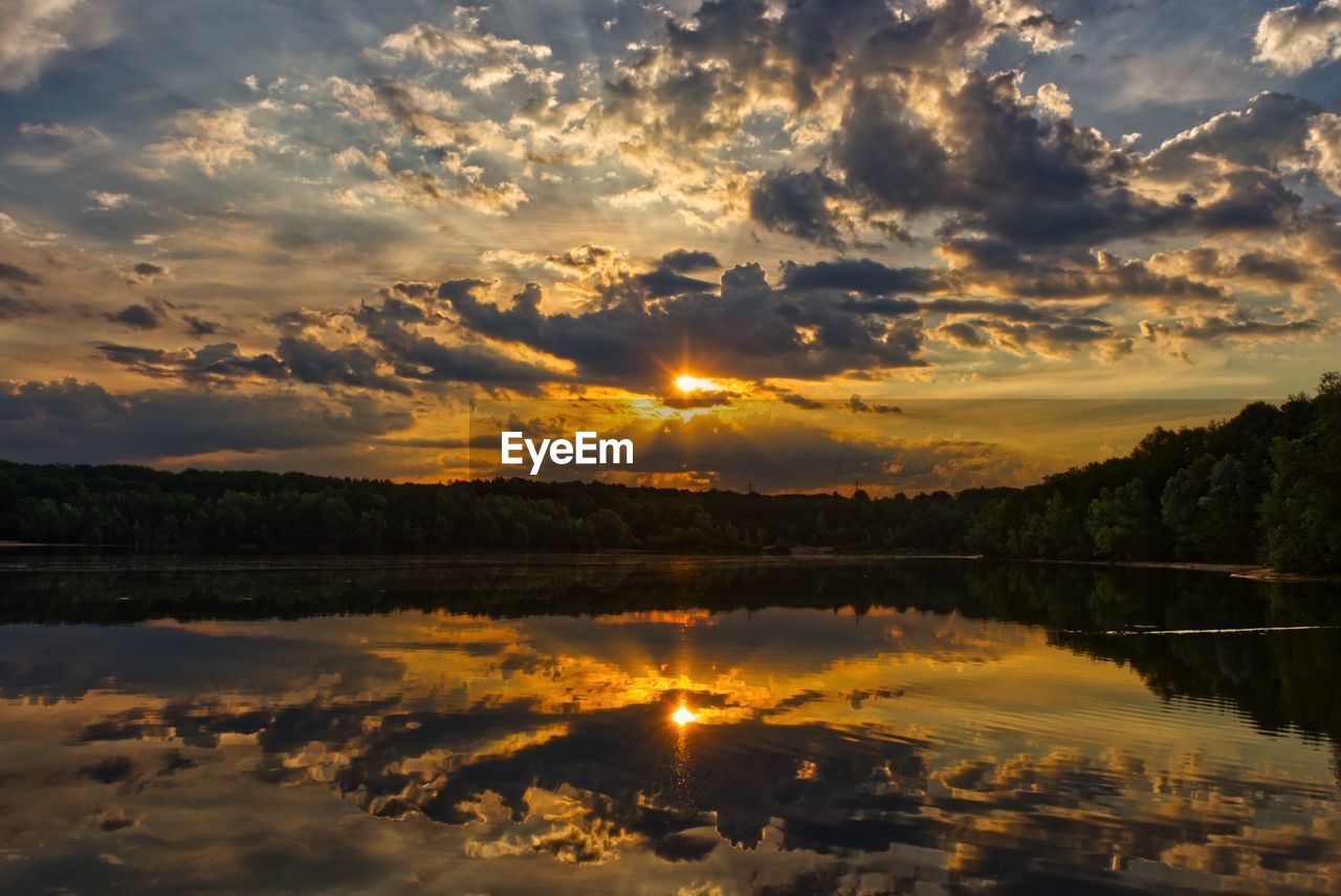 REFLECTION OF SKY ON LAKE DURING SUNSET