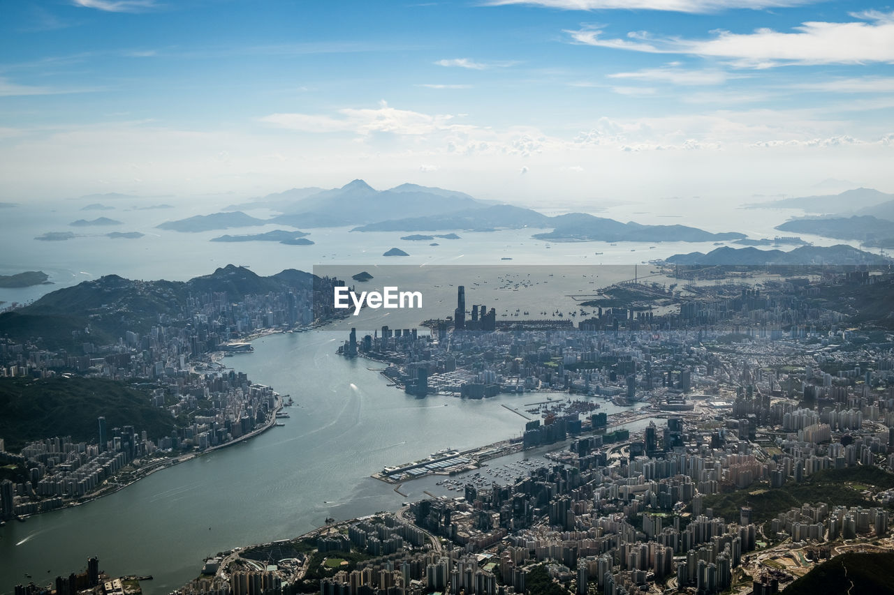 high angle view of cityscape against sky