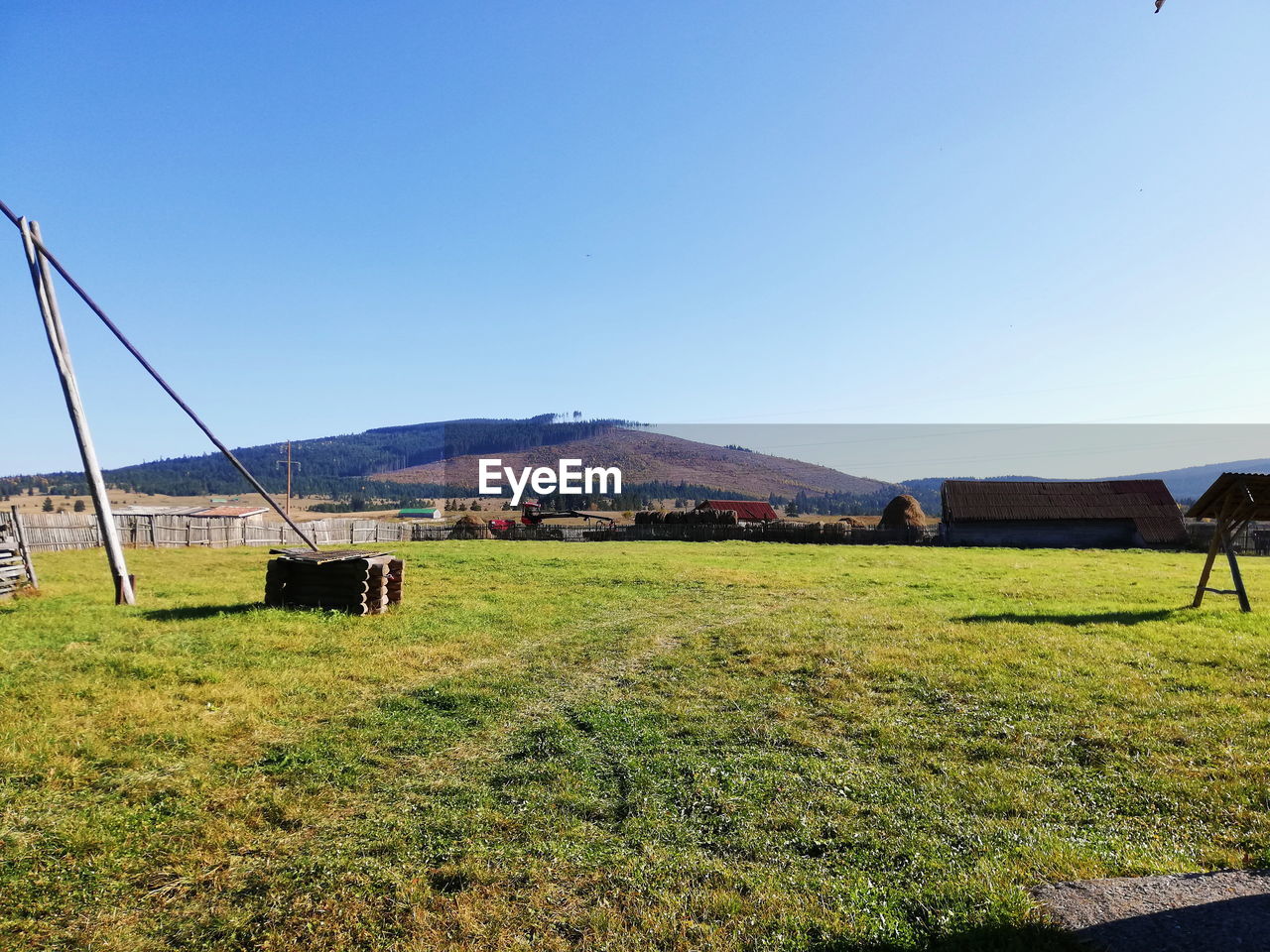 SCENIC VIEW OF AGRICULTURAL FIELD AGAINST CLEAR SKY