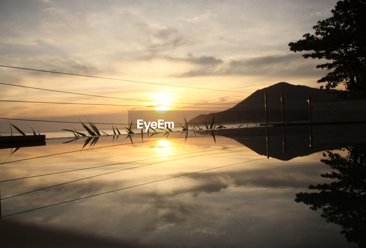 SCENIC VIEW OF SUNSET OVER LAKE AGAINST SKY