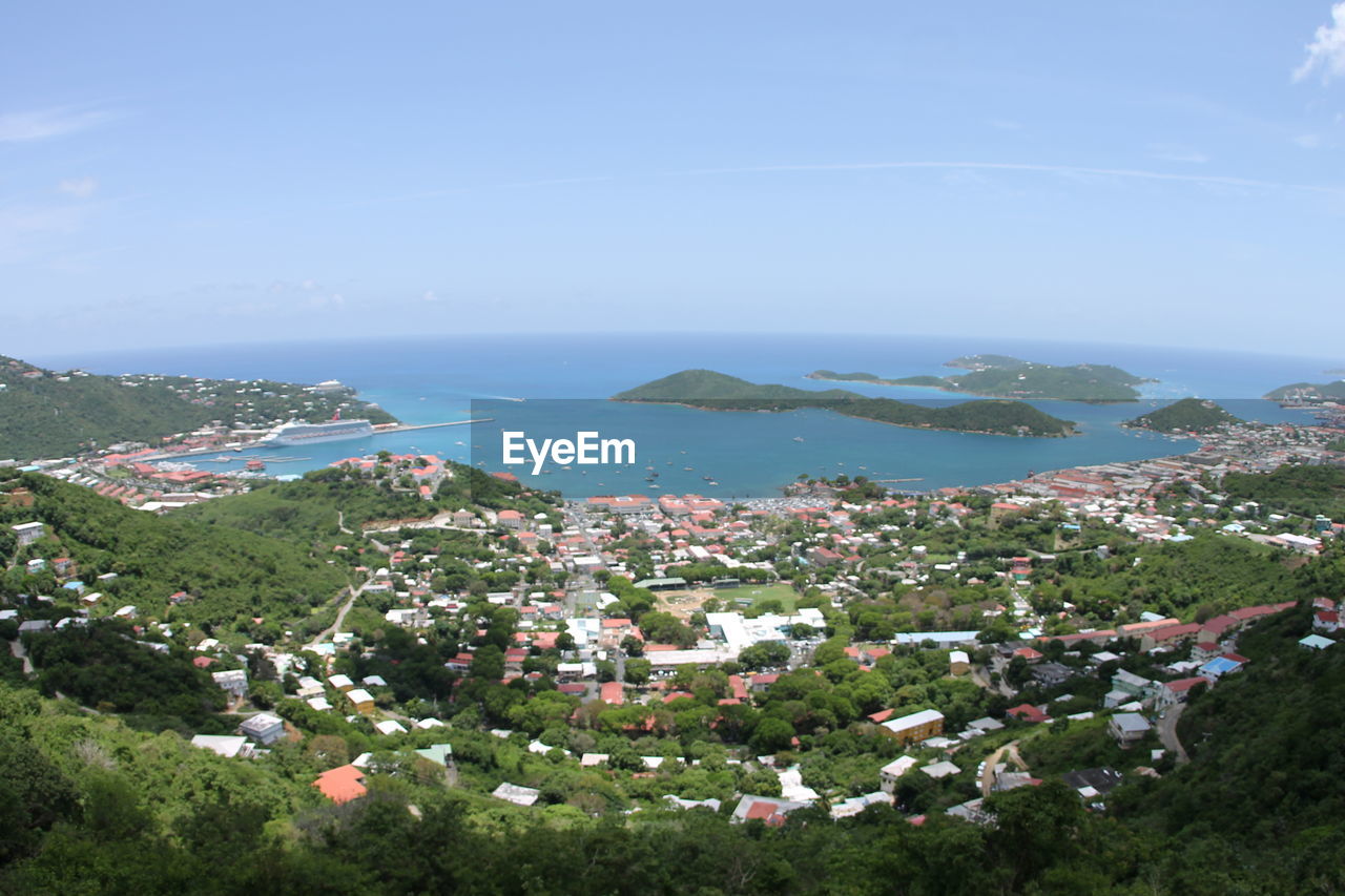 High angle view of cityscape against sky