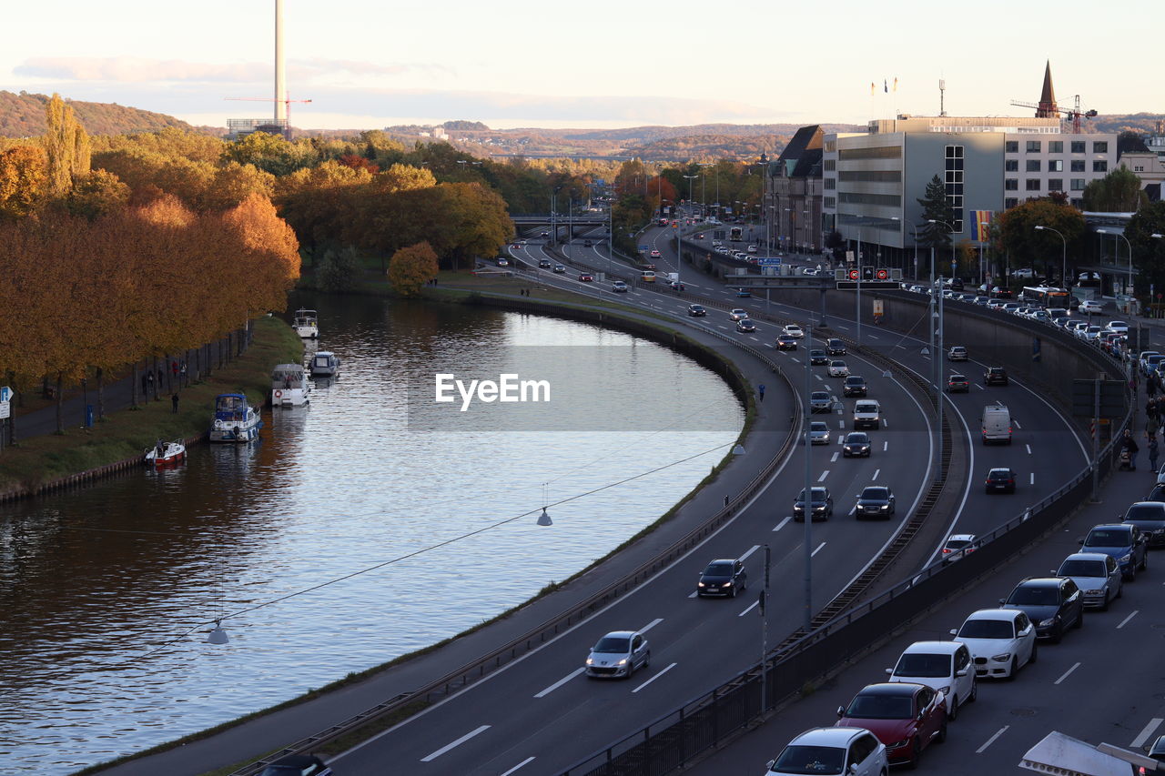 high angle view of traffic on road in city