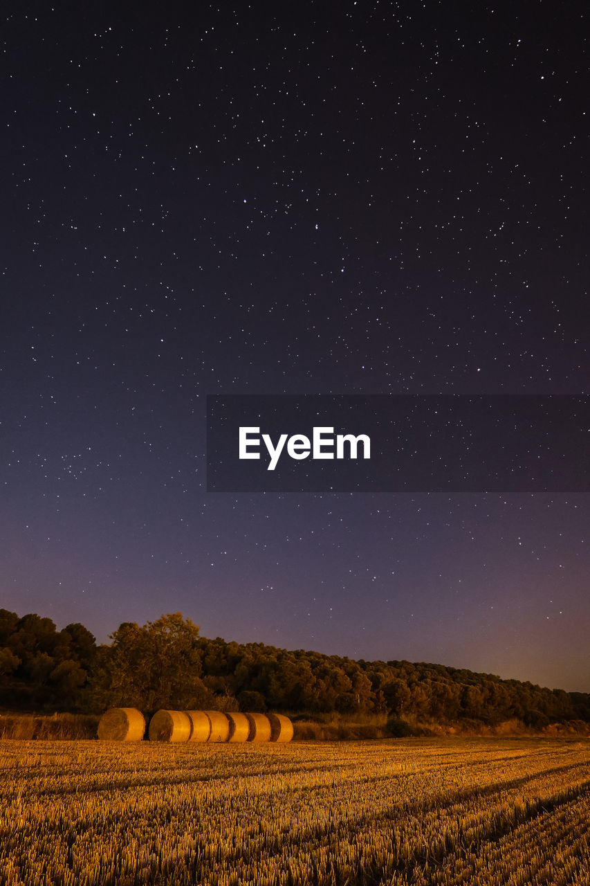 Scenic view of field against sky at night