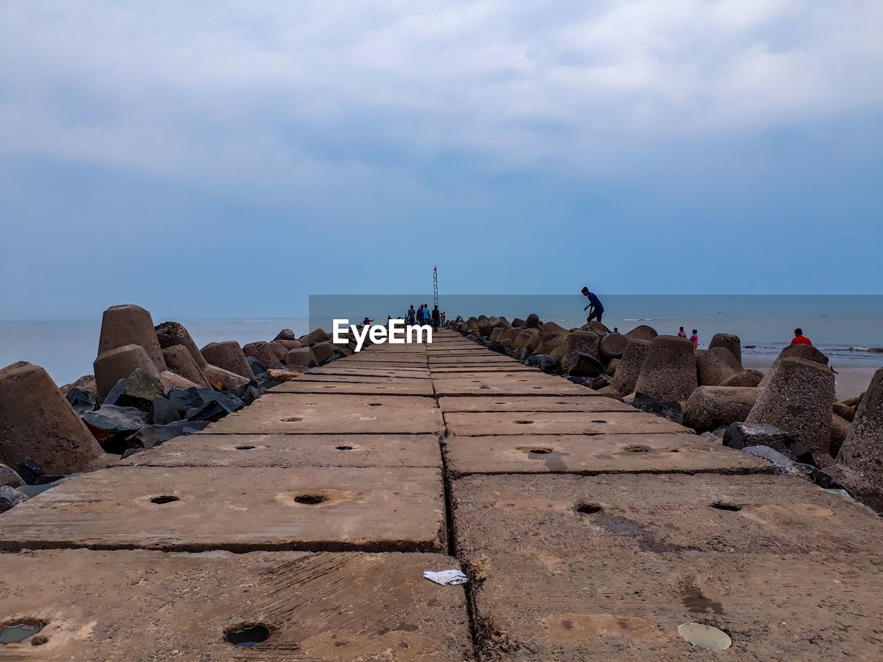 Panoramic view of pier amidst sea against sky