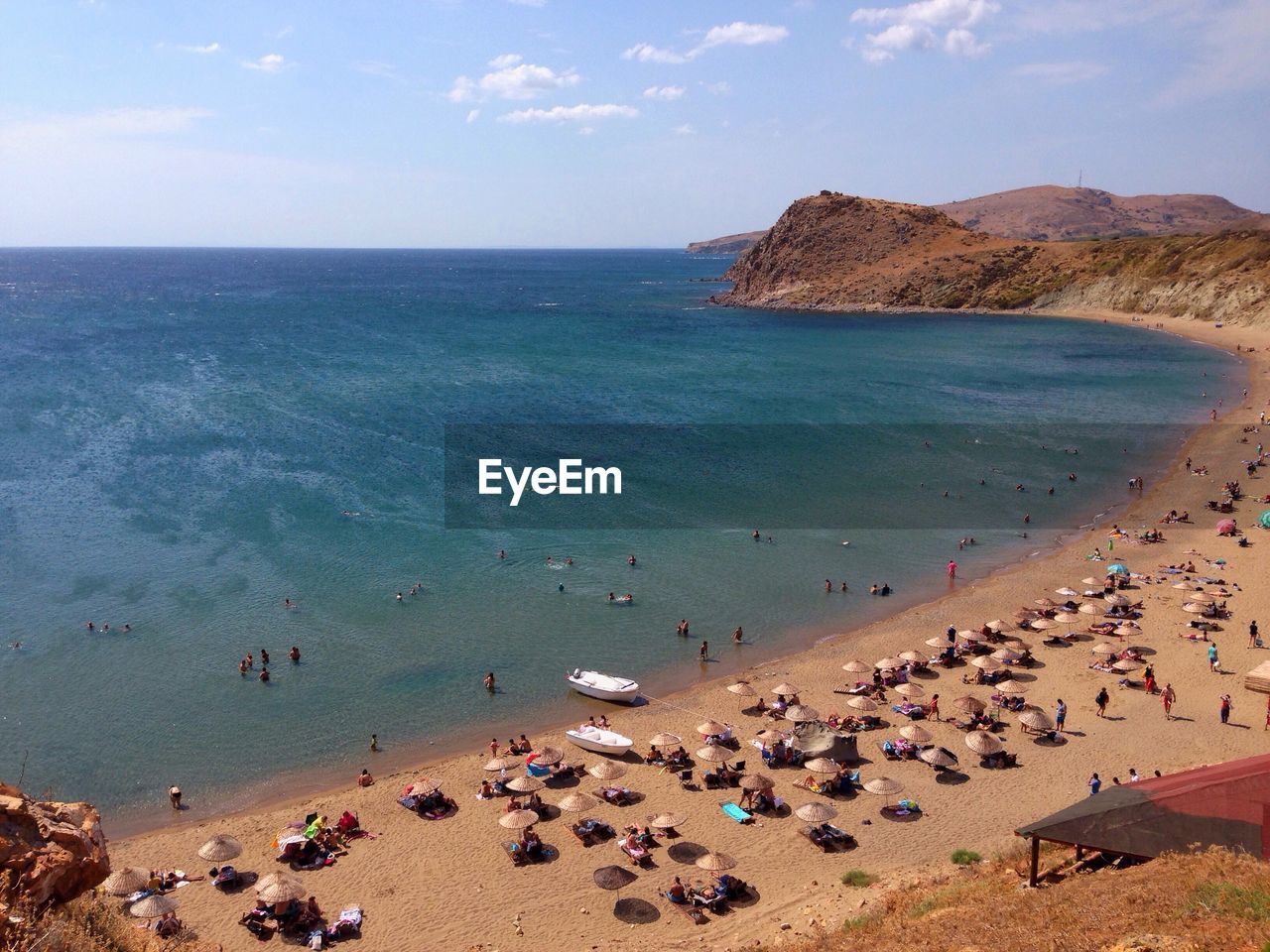 High angle view of people on beach