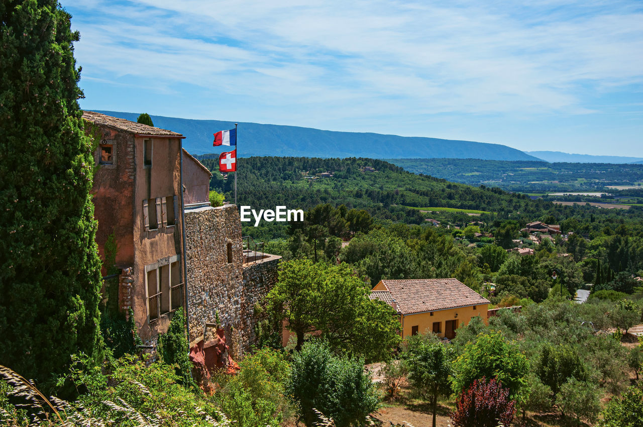 Panoramic view of the fields and hills of provence from roussillon, in the french provence.