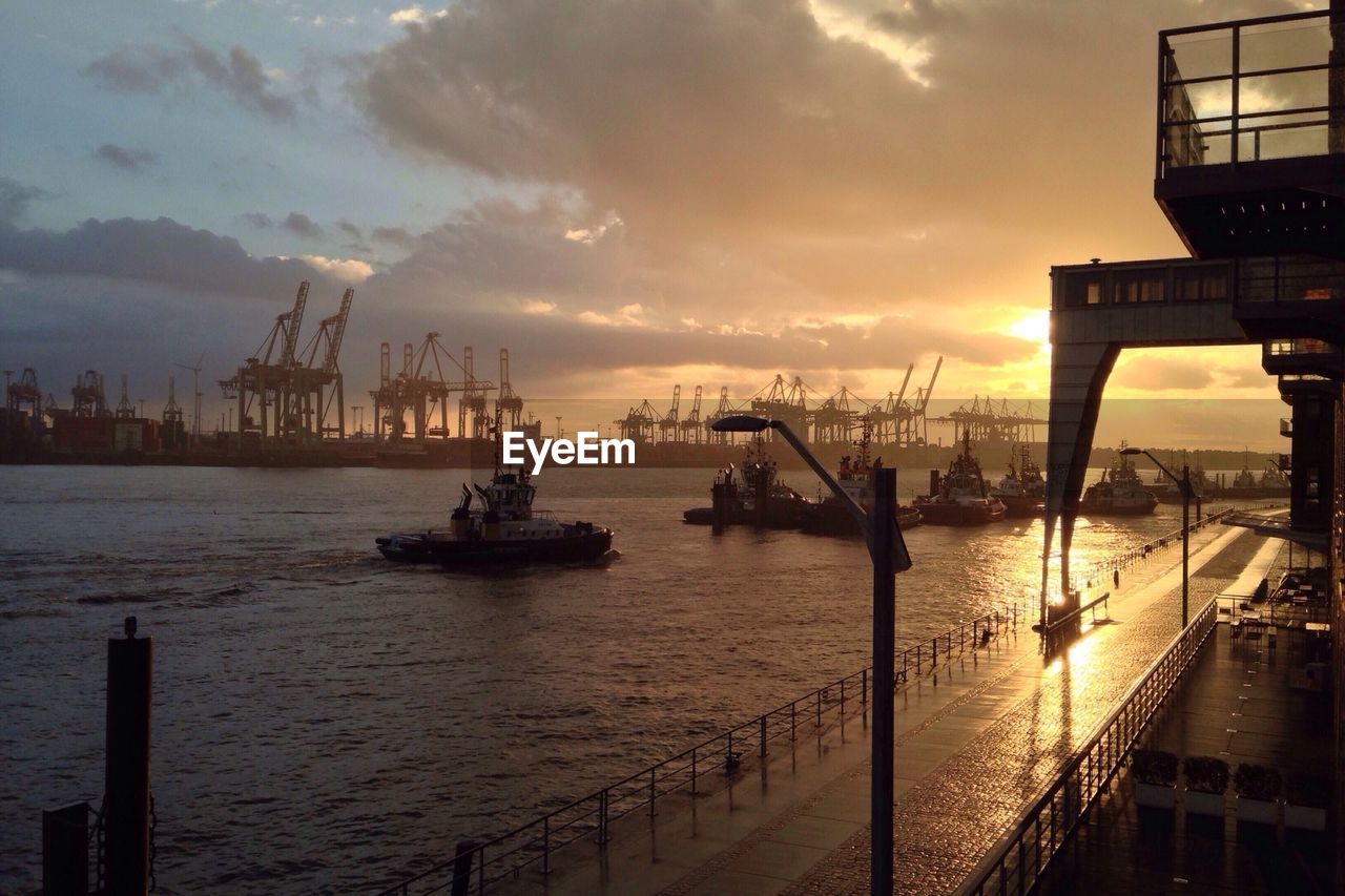 View of harbor during sunset