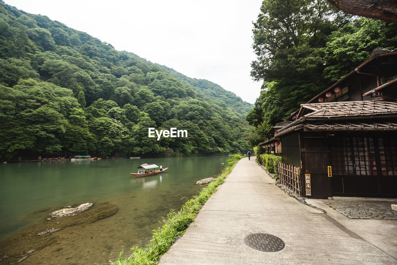 Scenic view of river amidst trees against sky