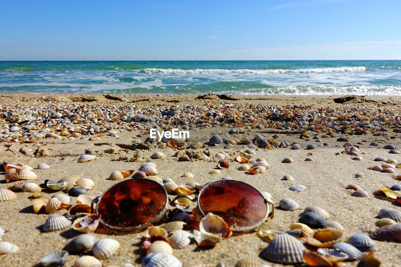 SCENIC VIEW OF SEA SHORE AGAINST SKY