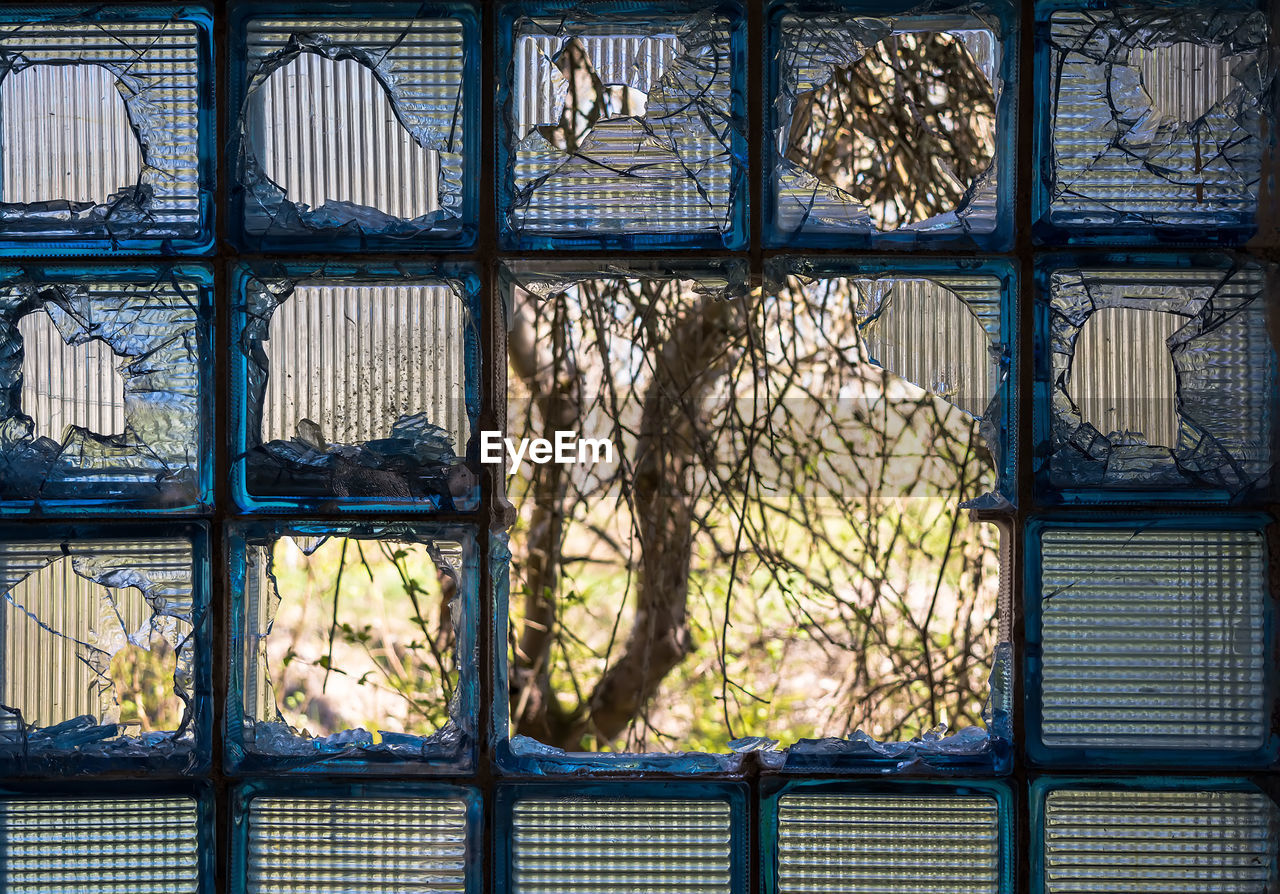 Shattered glass brick window