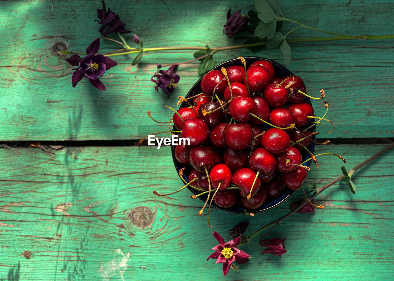 DIRECTLY ABOVE SHOT OF CHERRIES ON TREE