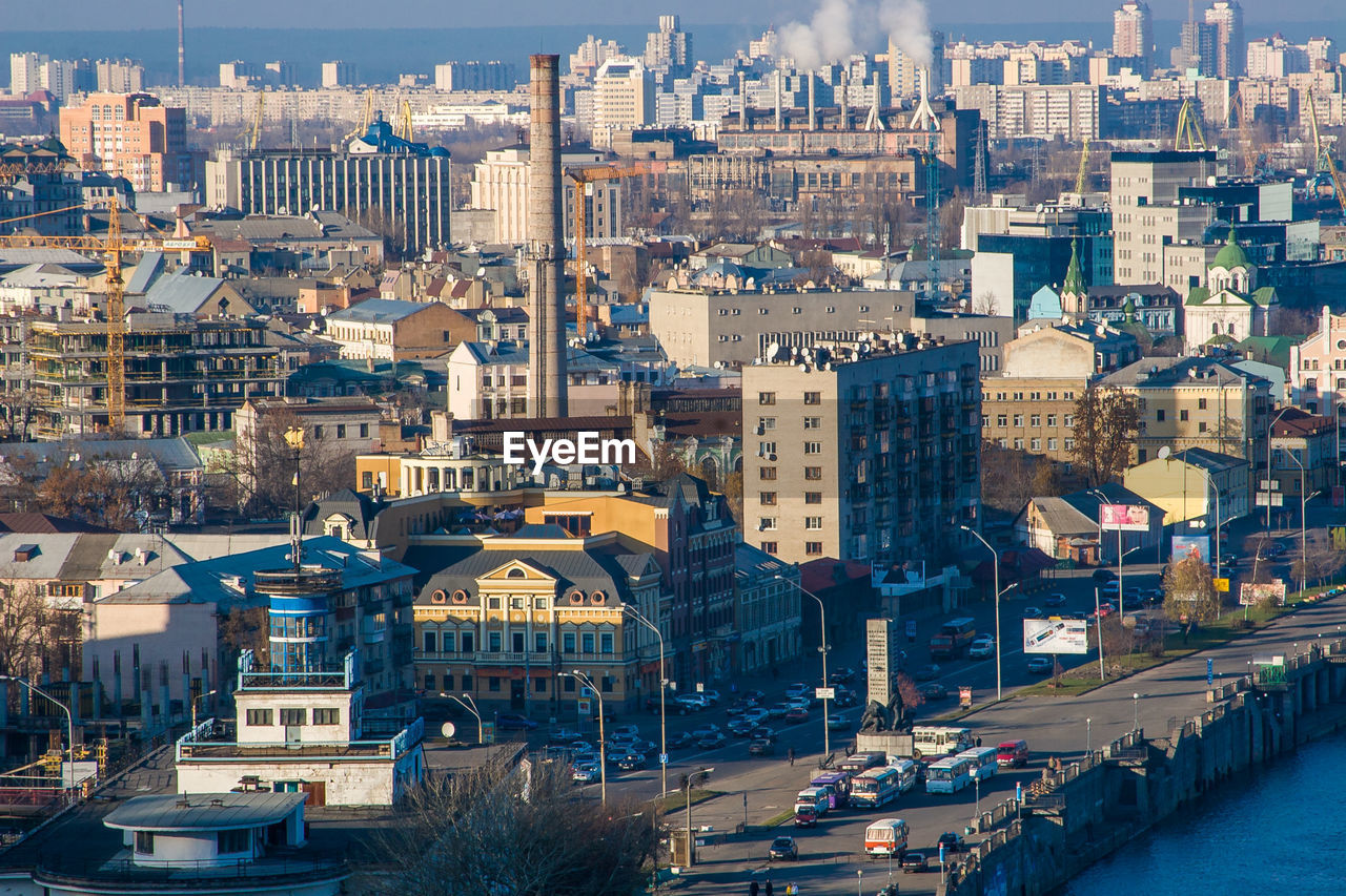 High angle view of buildings in city