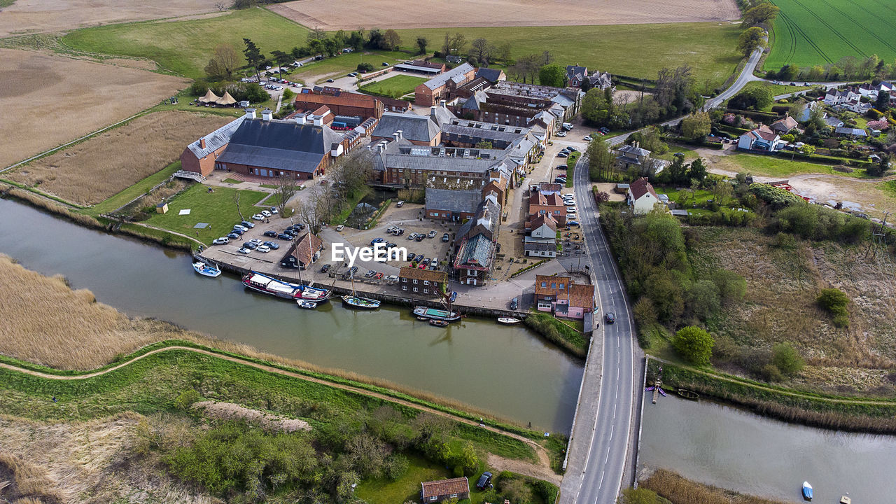 An aerial view of snape maltings in suffolk, uk