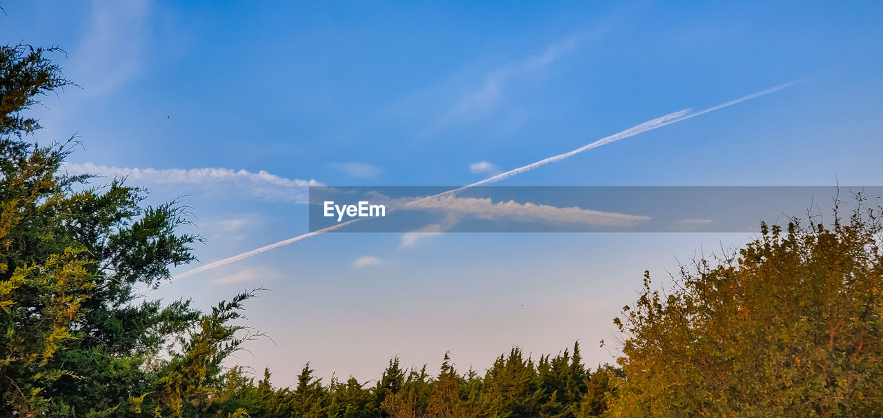 LOW ANGLE VIEW OF VAPOR TRAIL IN SKY