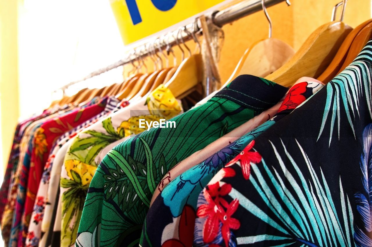 Close-up of clothes for sale