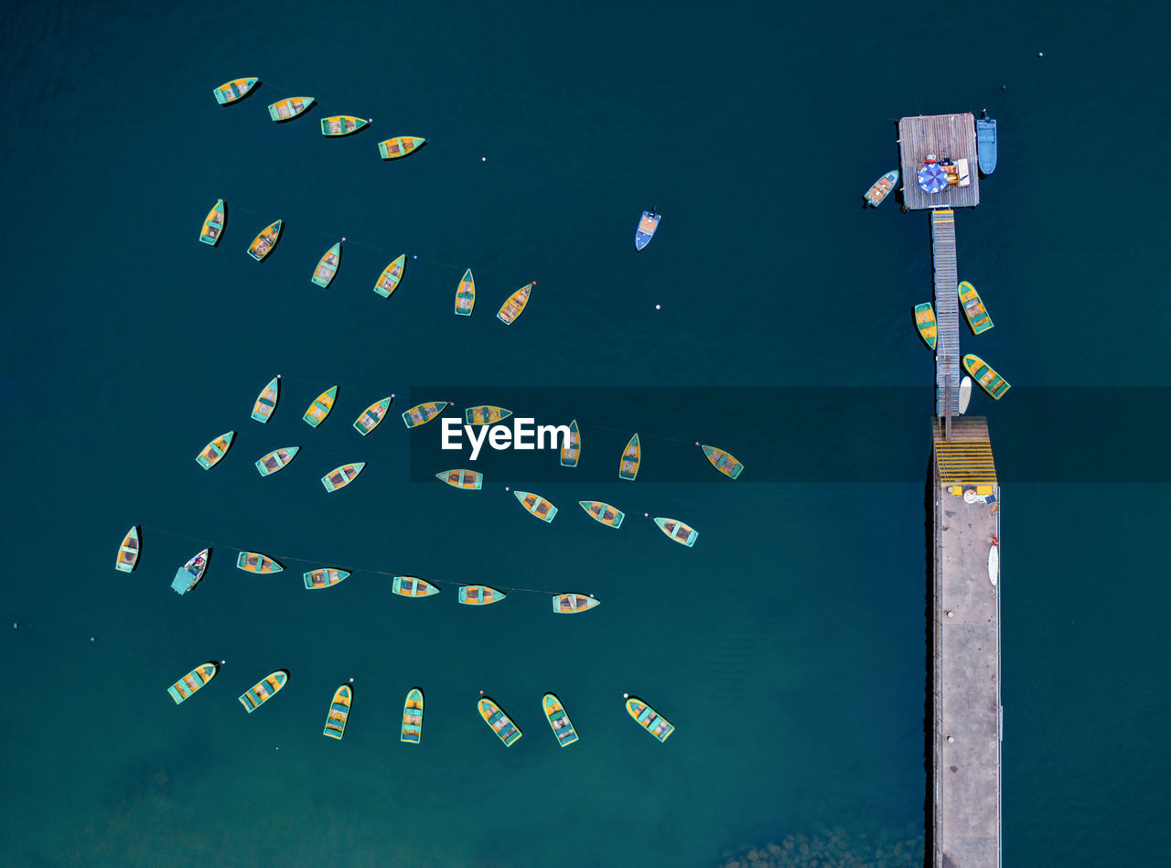 Aerial view of boats and dock