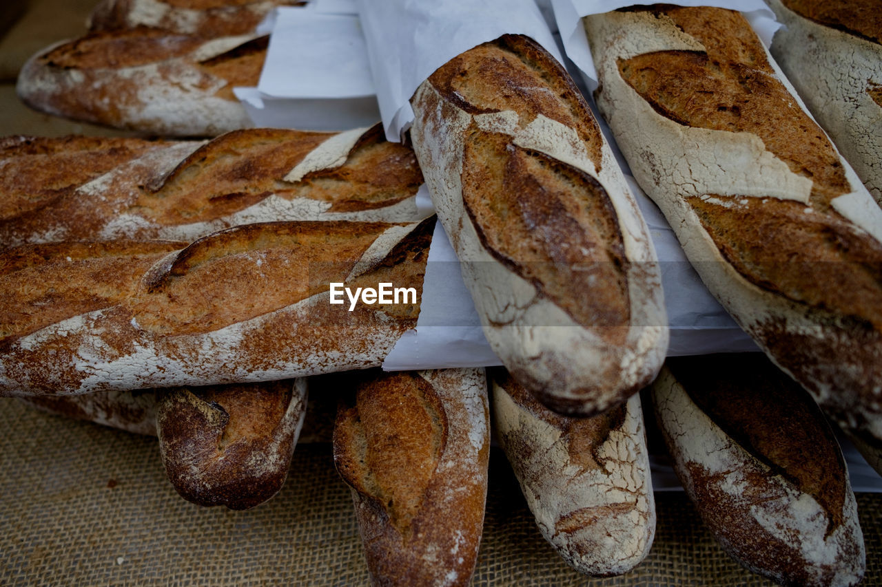 Loaves of bread on burlap