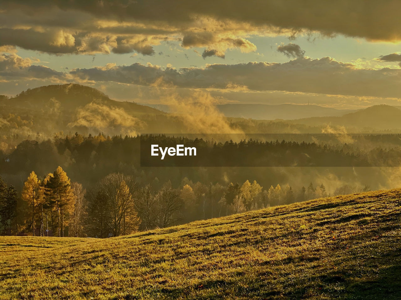 PANORAMIC VIEW OF LANDSCAPE AGAINST SKY DURING SUNSET