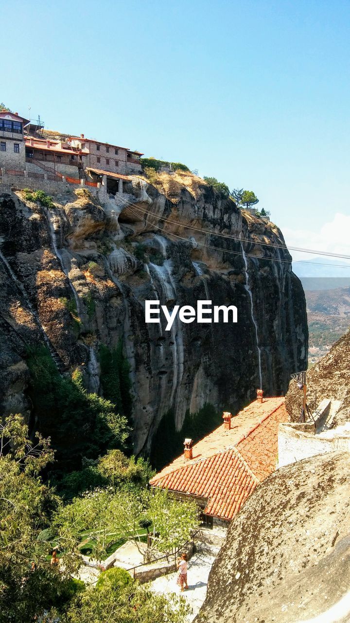 View of meteora monastery against sky